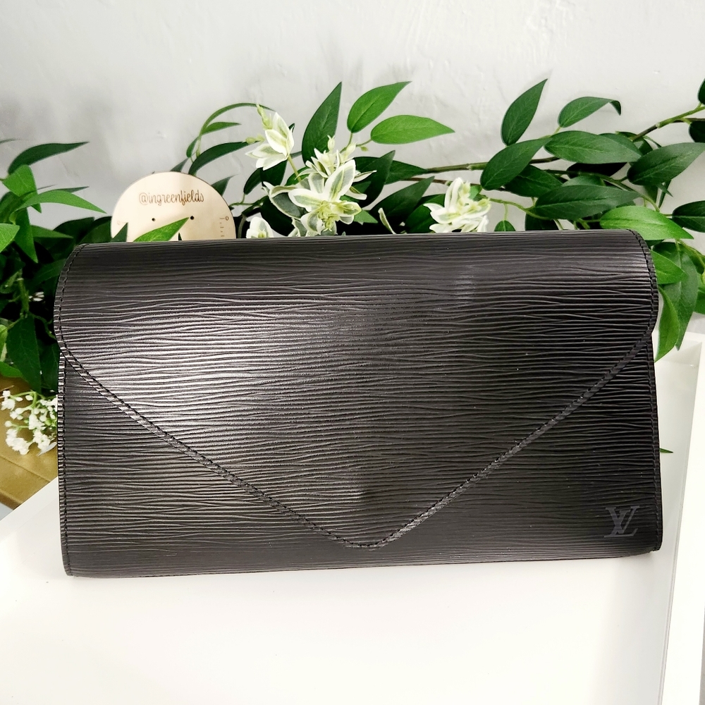 SALE! LV Clutch - Louis Vuitton authentic epi black Art Deco envelope purse bag